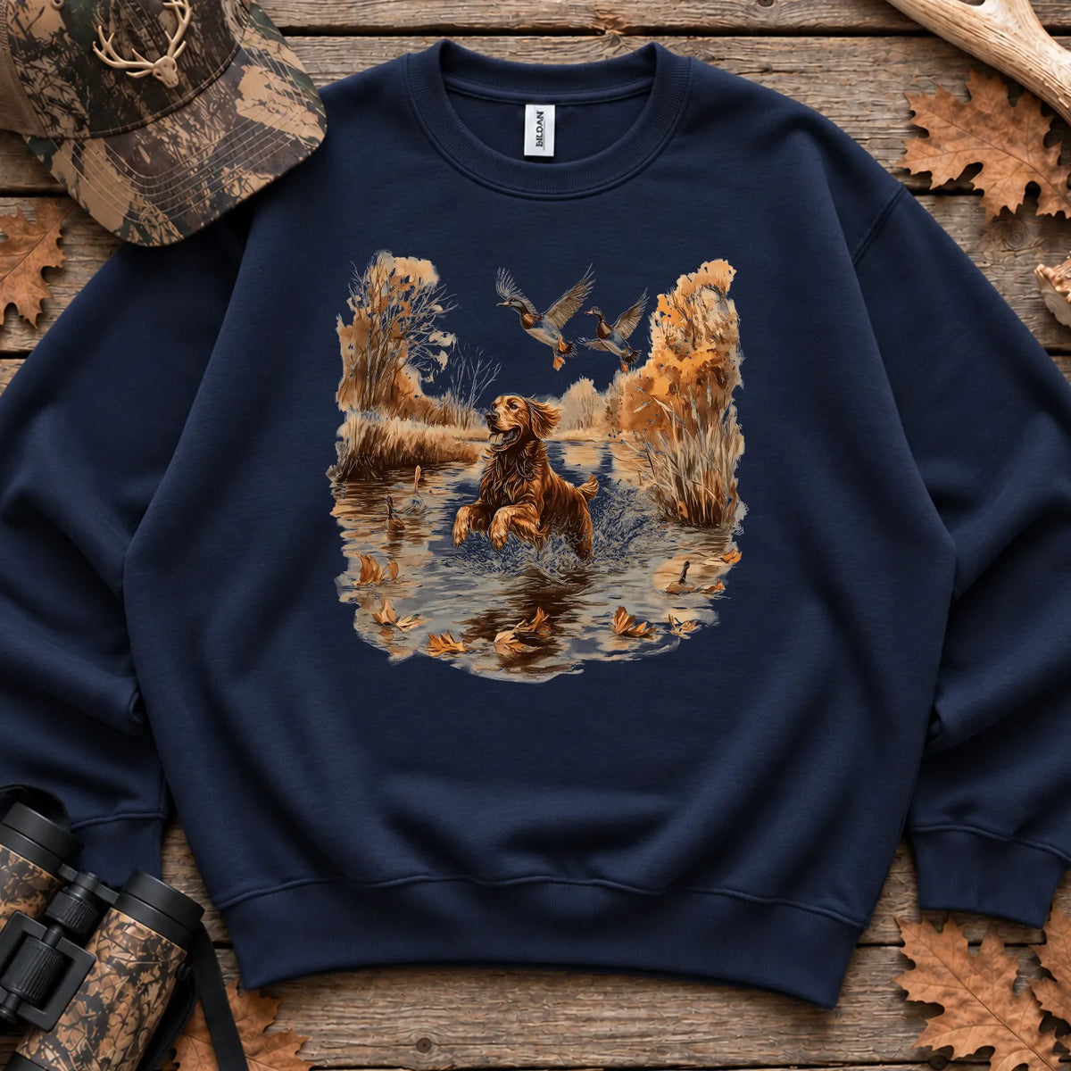 Golden Retriever and Mallards Sweatshirt in Navy