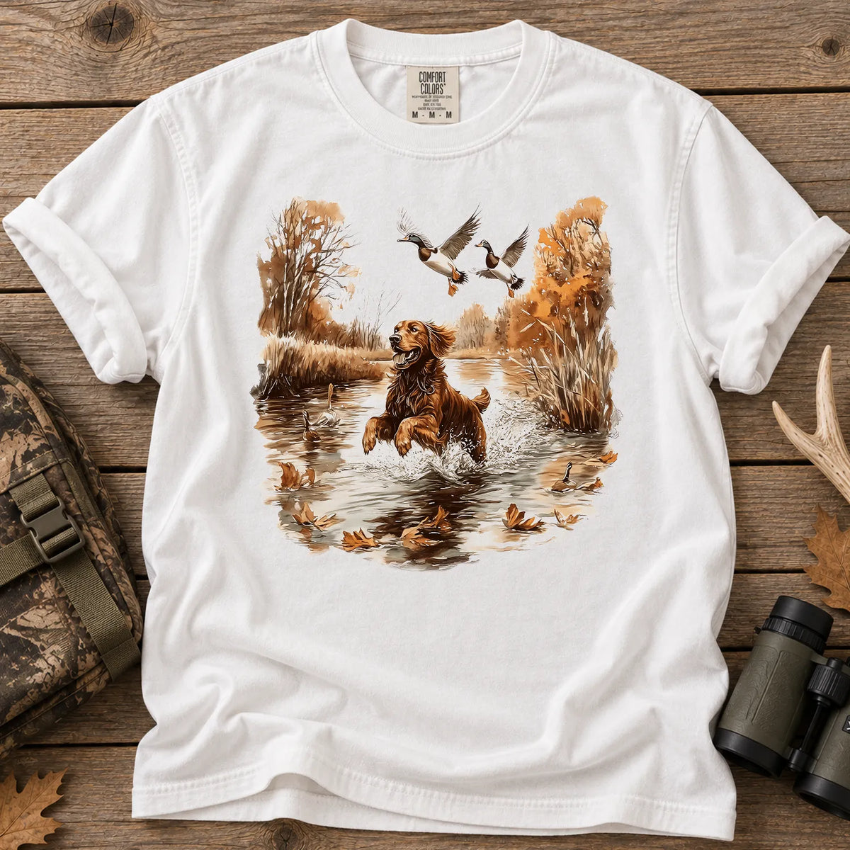 Golden Retriever Duck Hunting T-Shirt in White