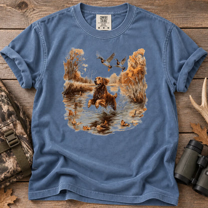 Golden Retriever Duck Hunting T-Shirt in Blue Jean
