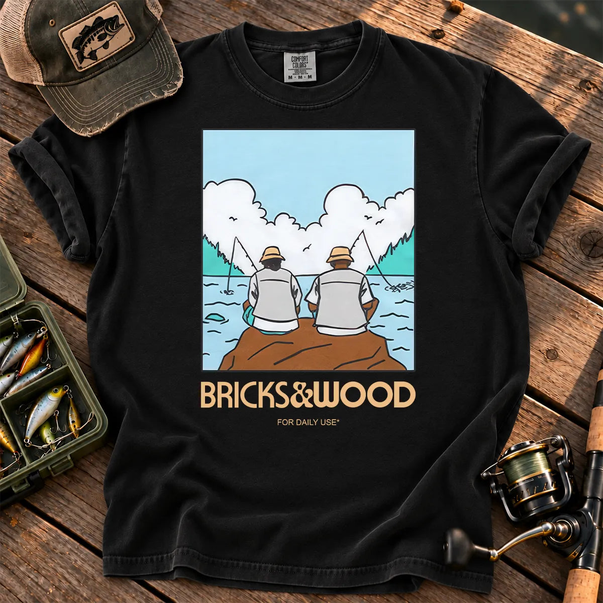 Gone Fishing Friends T-Shirt in Black
