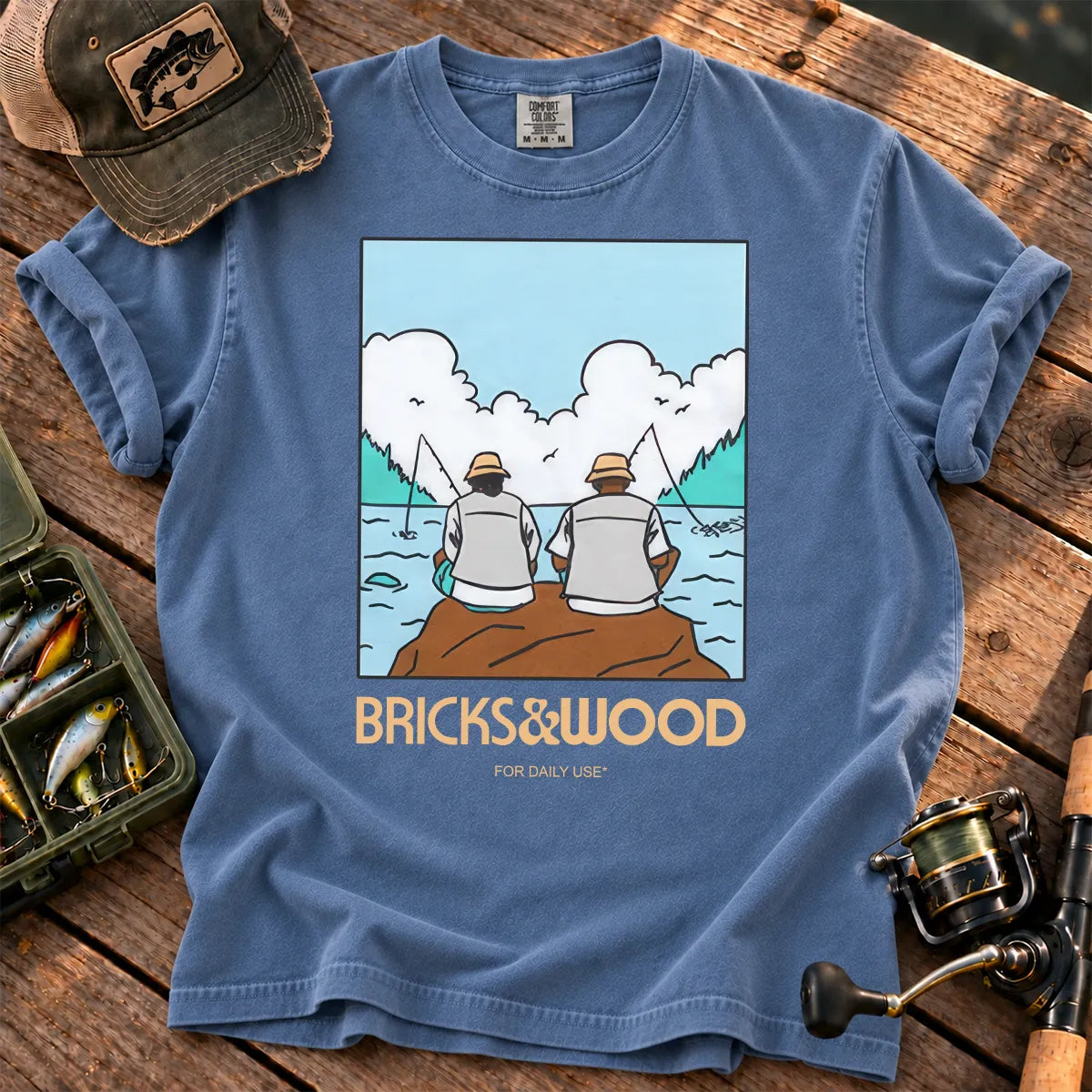 Gone Fishing Friends T-Shirt in Blue Jean