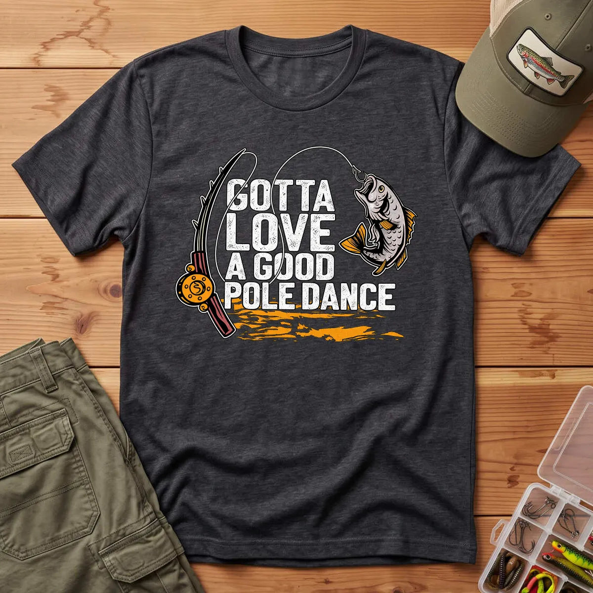 Good Pole Dance Fishing T-Shirt in Dark Heather