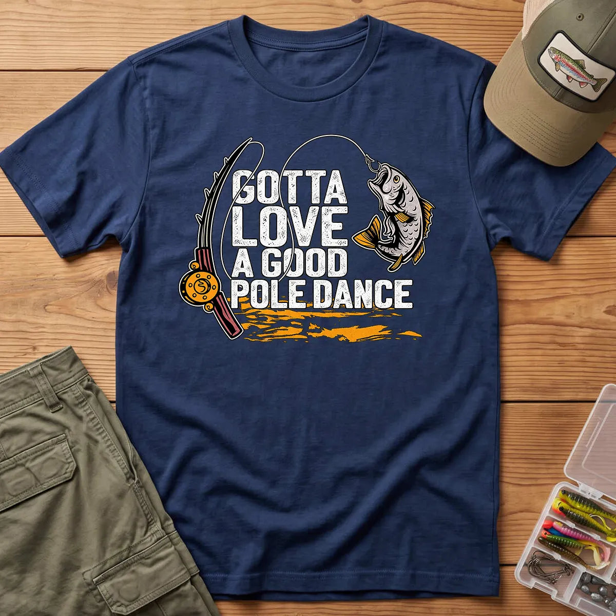 Good Pole Dance Fishing T-Shirt in Navy