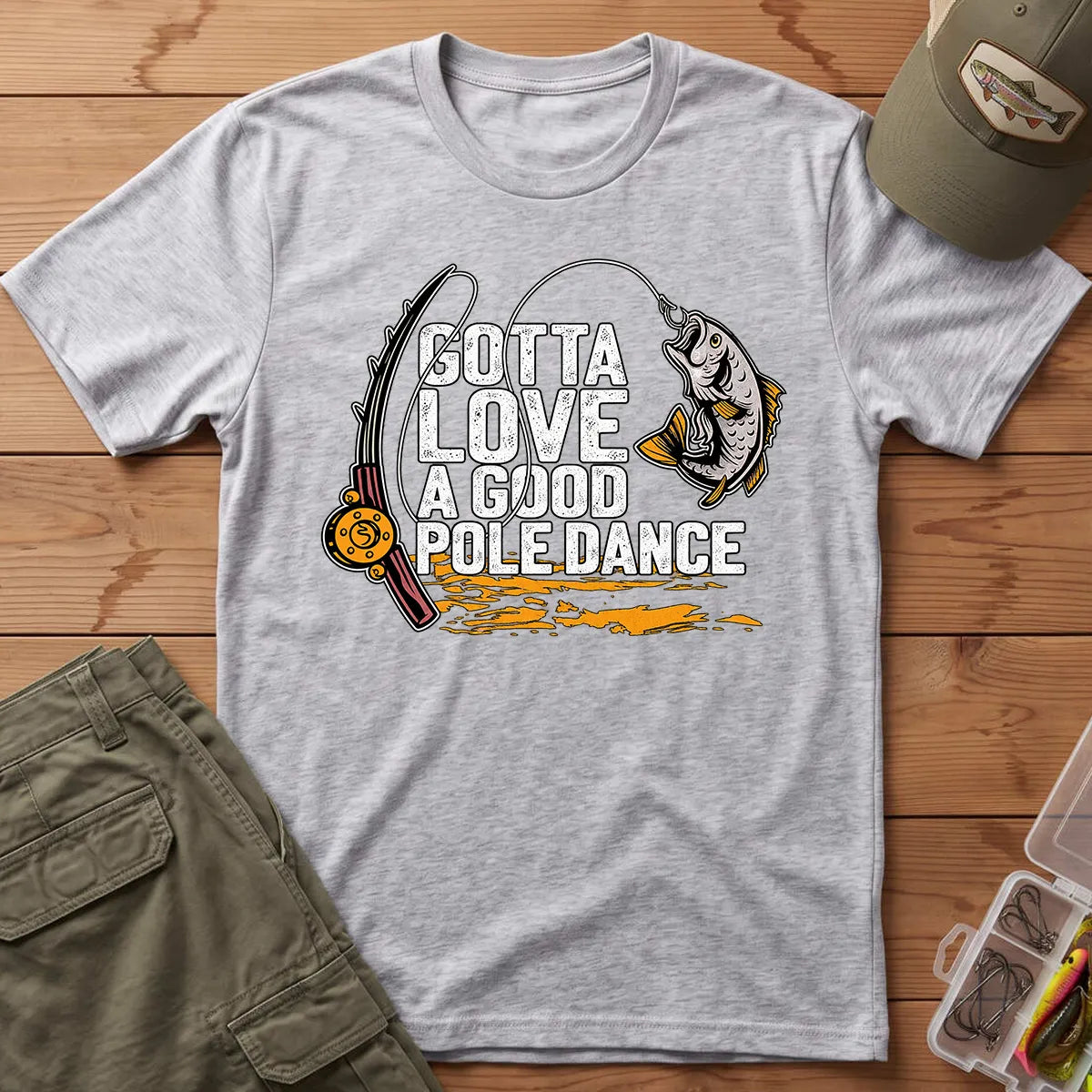 Good Pole Dance Fishing T-Shirt in Sport Grey