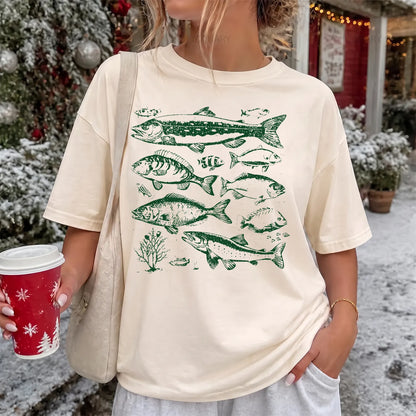 Green Freshwater Fish T-Shirt Women model in Ivory