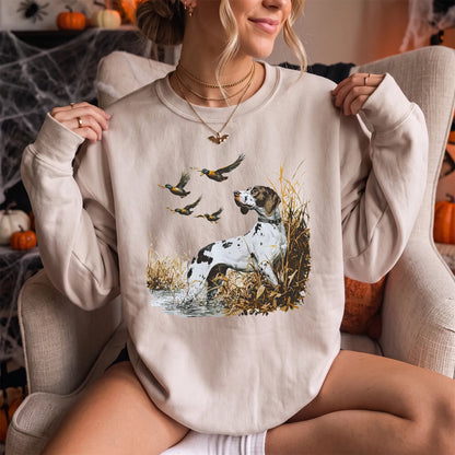 GSP and Mallard Ducks Sweatshirt Women model in Sand