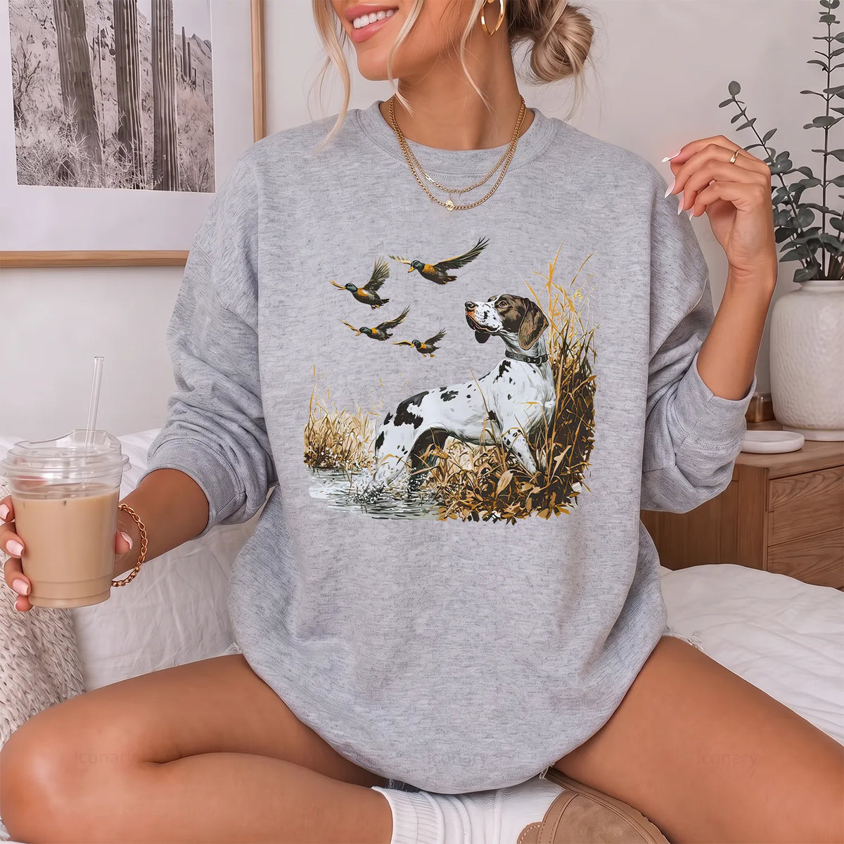 GSP and Mallard Ducks Sweatshirt Women model in Sport Grey