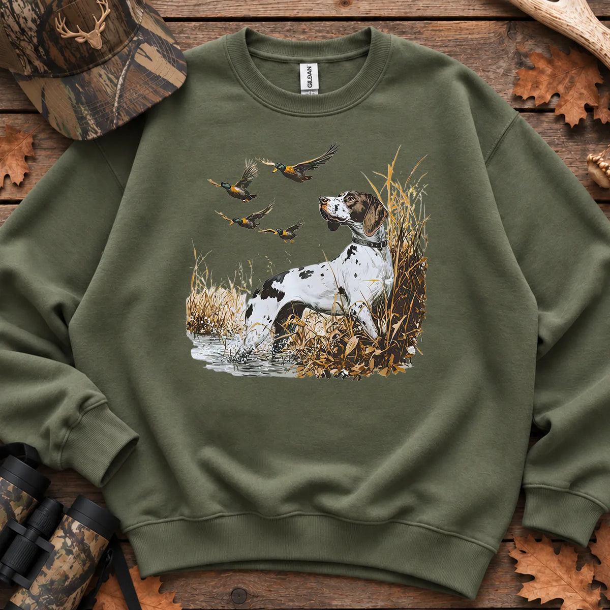 GSP and Mallard Ducks Sweatshirt in Military Green