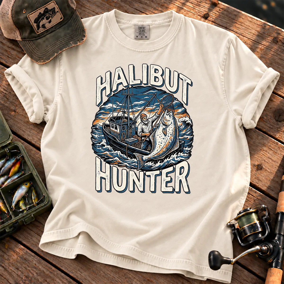 Halibut Hunter Fishing T-Shirt in Ivory