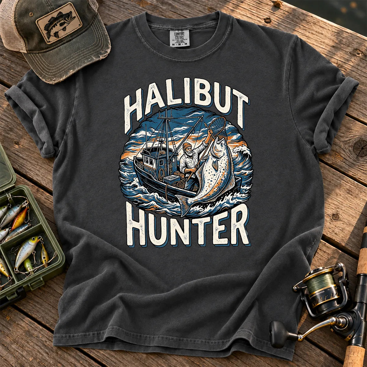 Halibut Hunter Fishing T-Shirt in Pepper