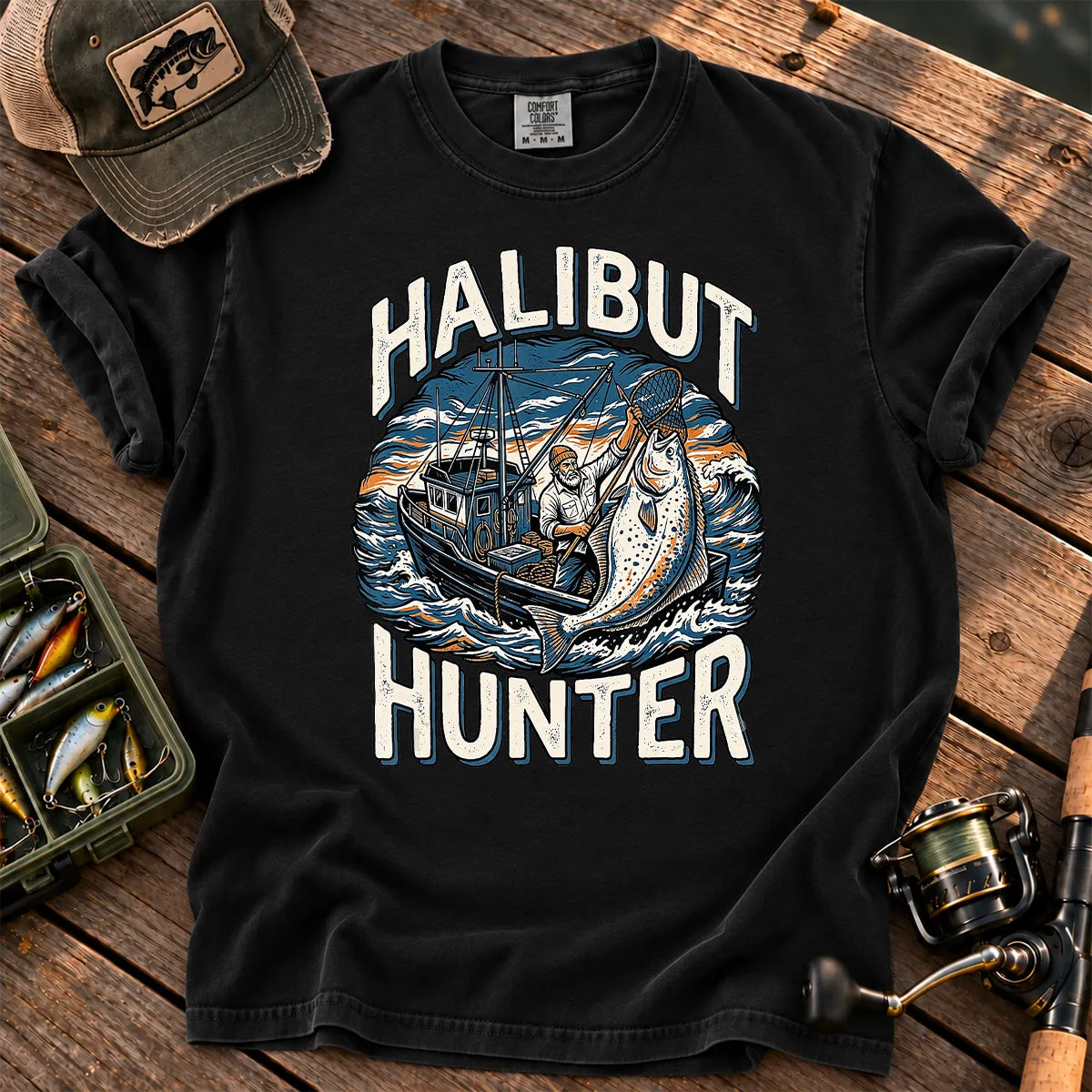 Halibut Hunter Fishing T-Shirt in Black