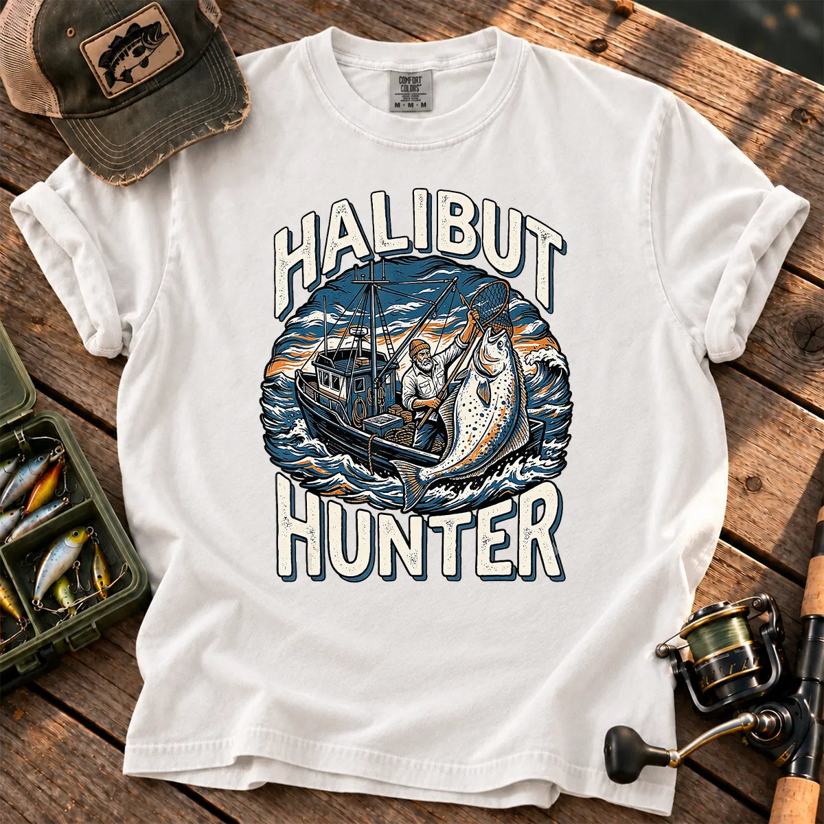 Halibut Hunter Fishing T-Shirt in White