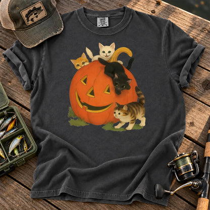 Halloween Cats and Pumpkin T-Shirt in Pepper