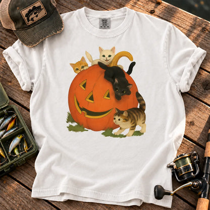Halloween Cats and Pumpkin T-Shirt in White