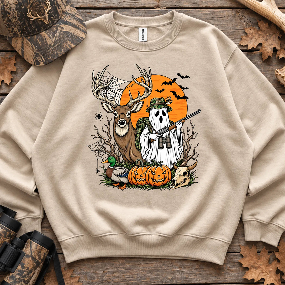 Halloween Deer Hunter Ghost Sweatshirt in Sand
