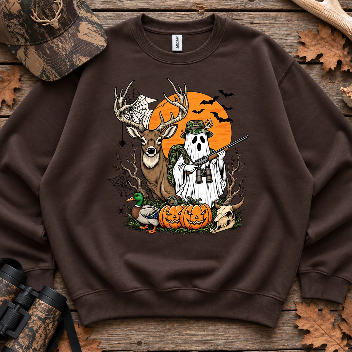 Halloween Deer Hunter Ghost Sweatshirt in Dark Chocolate