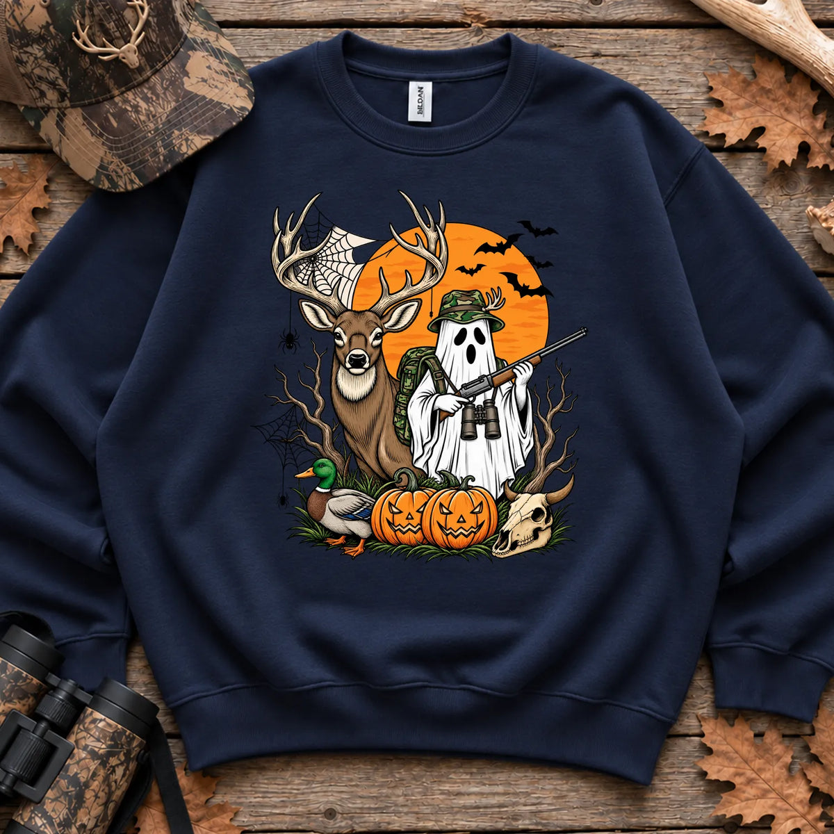 Halloween Deer Hunter Ghost Sweatshirt in Navy