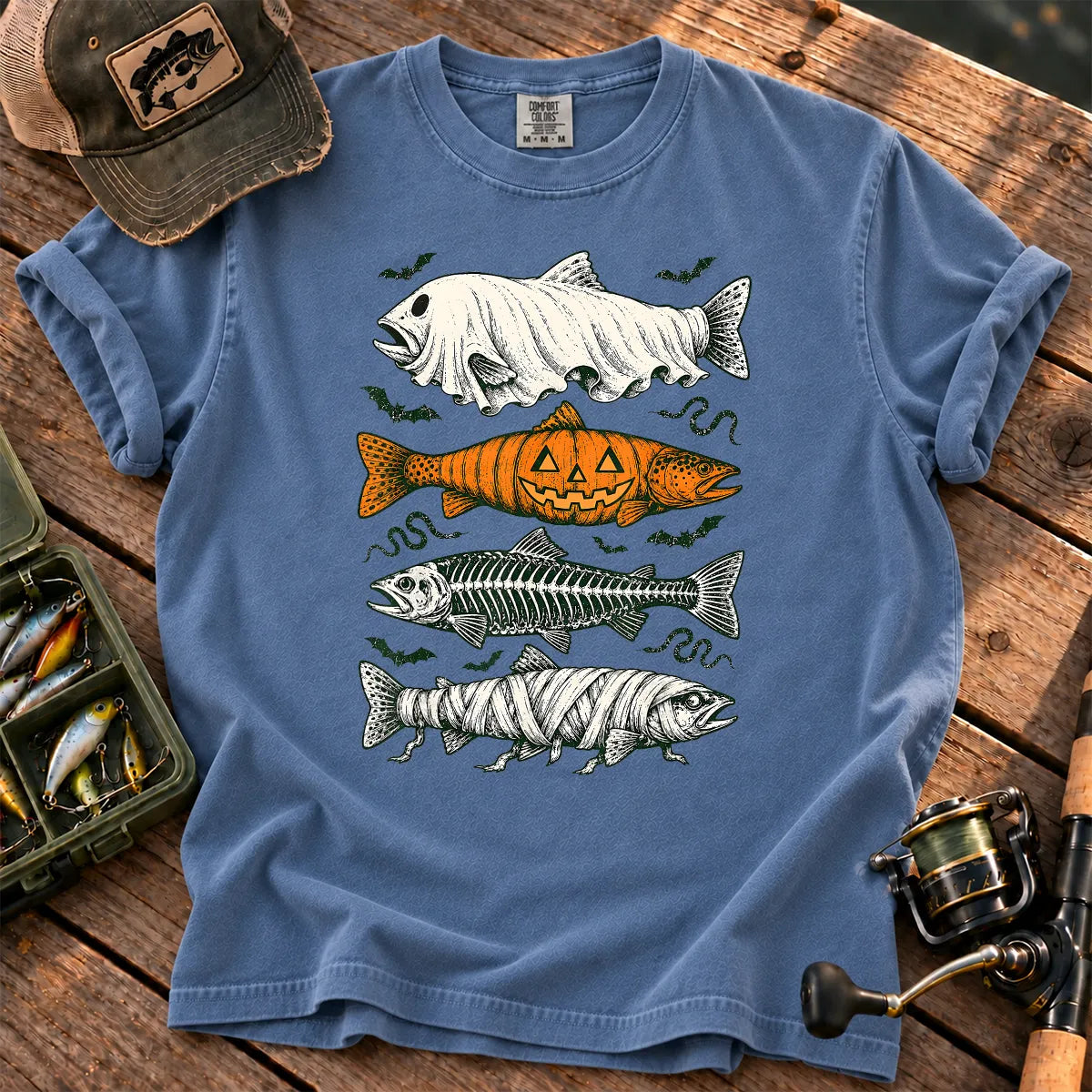 Halloween Monster Fish T-Shirt in Blue Jean