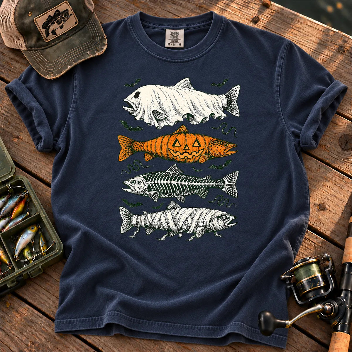 Halloween Monster Fish T-Shirt in True Navy