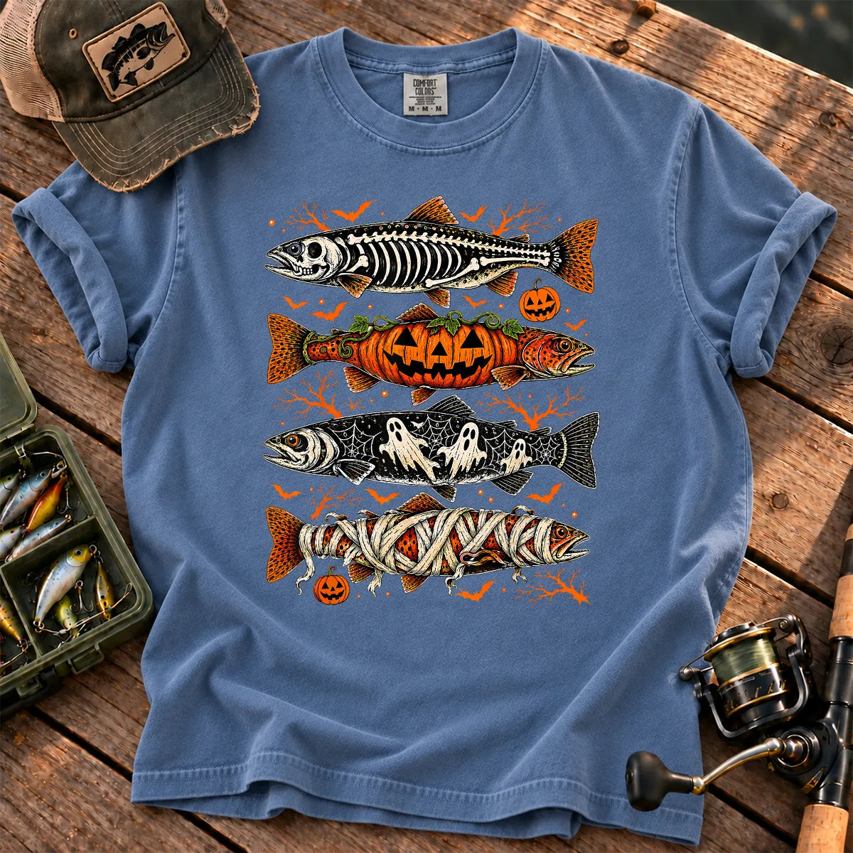 Halloween Monster Trout T-Shirt in Blue Jean