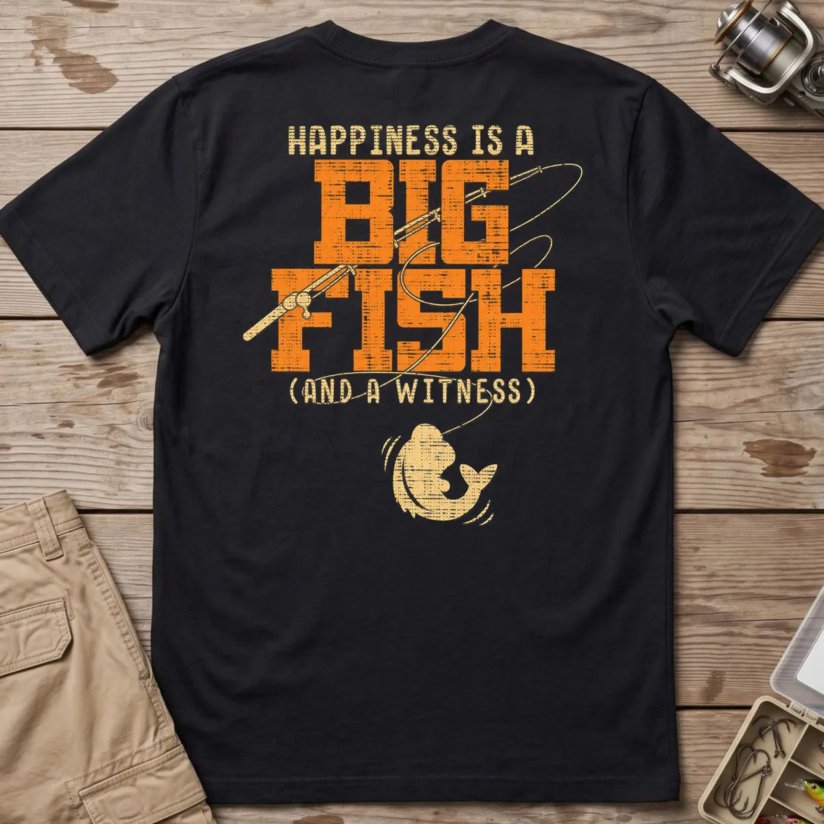 Happiness Is a Big Fish T-Shirt in Black