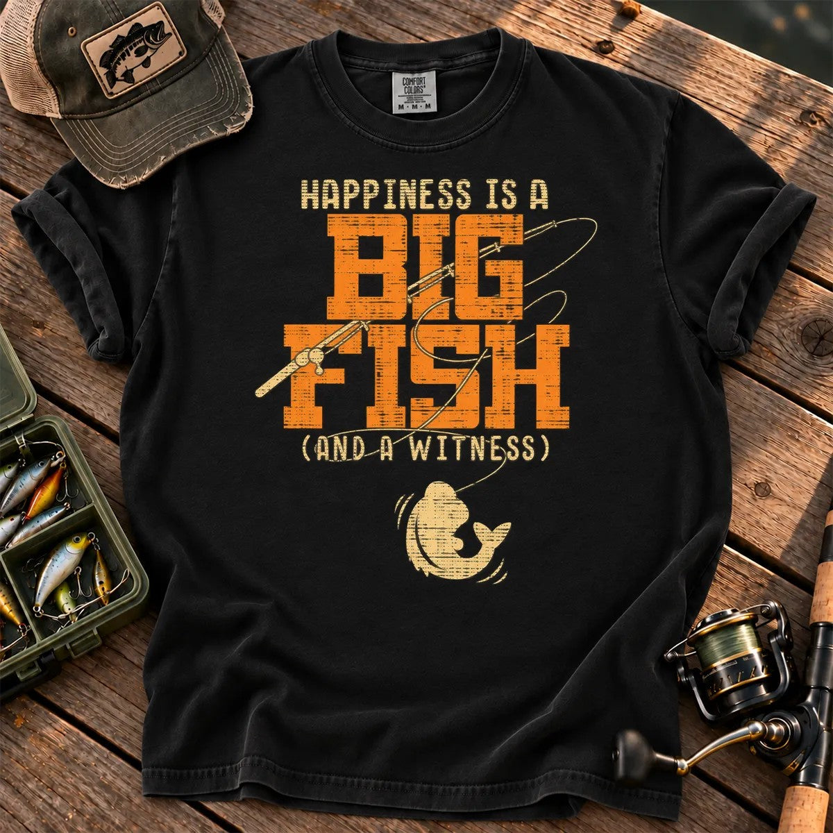 Happiness Is a Big Fish T-Shirt in Black