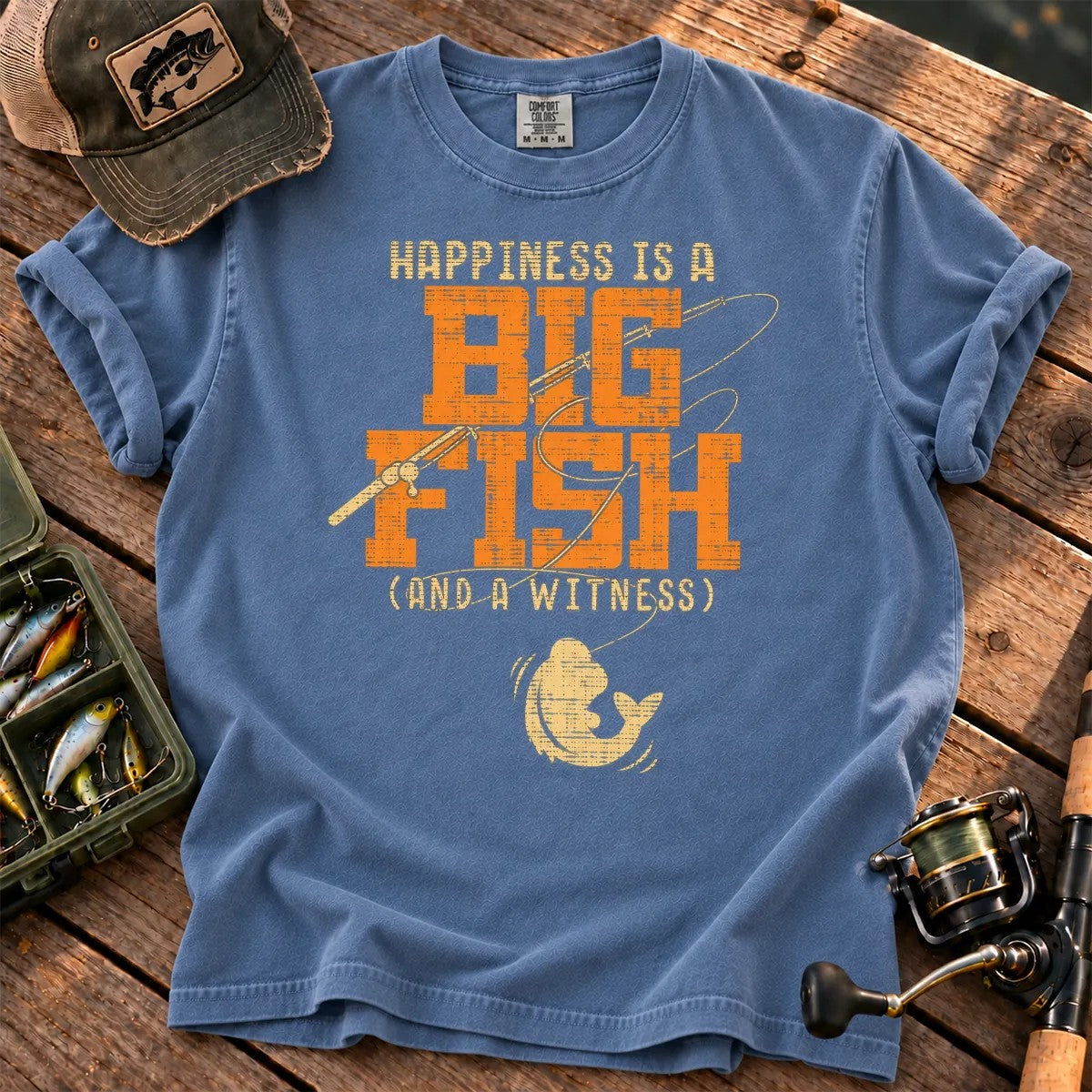 Happiness Is a Big Fish T-Shirt in Blue Jean