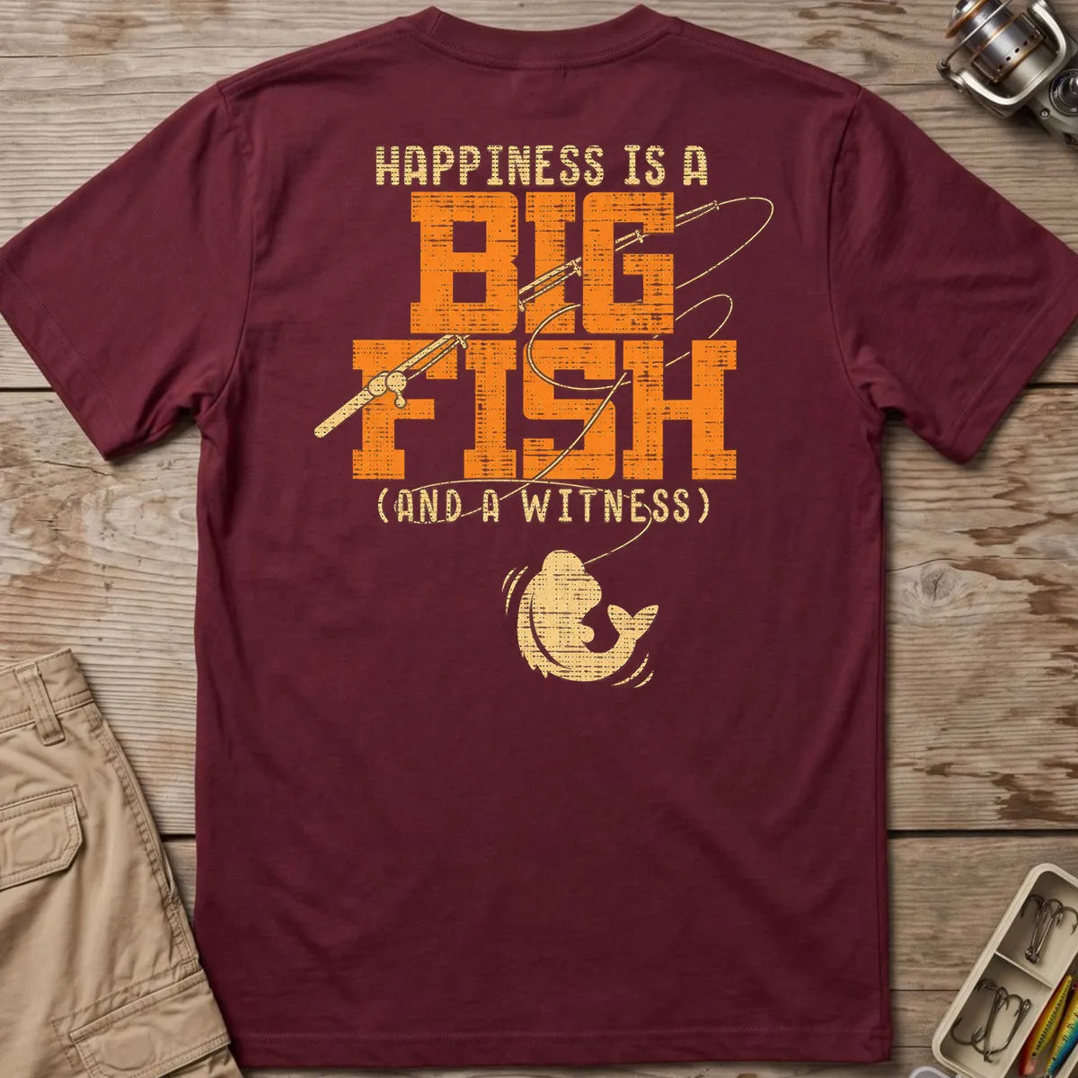 Happiness Is a Big Fish T-Shirt in Maroon