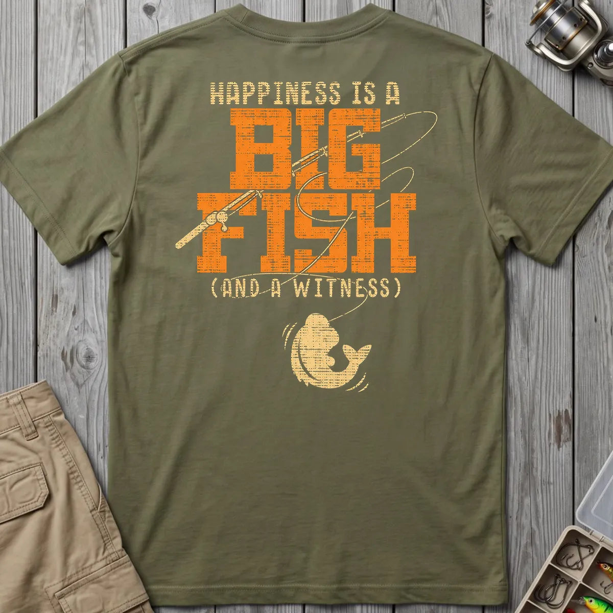 Happiness Is a Big Fish T-Shirt in Military Green