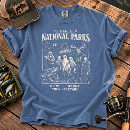 Haunt Your Backyard Cryptid National Parks T-Shirt in Blue Jean