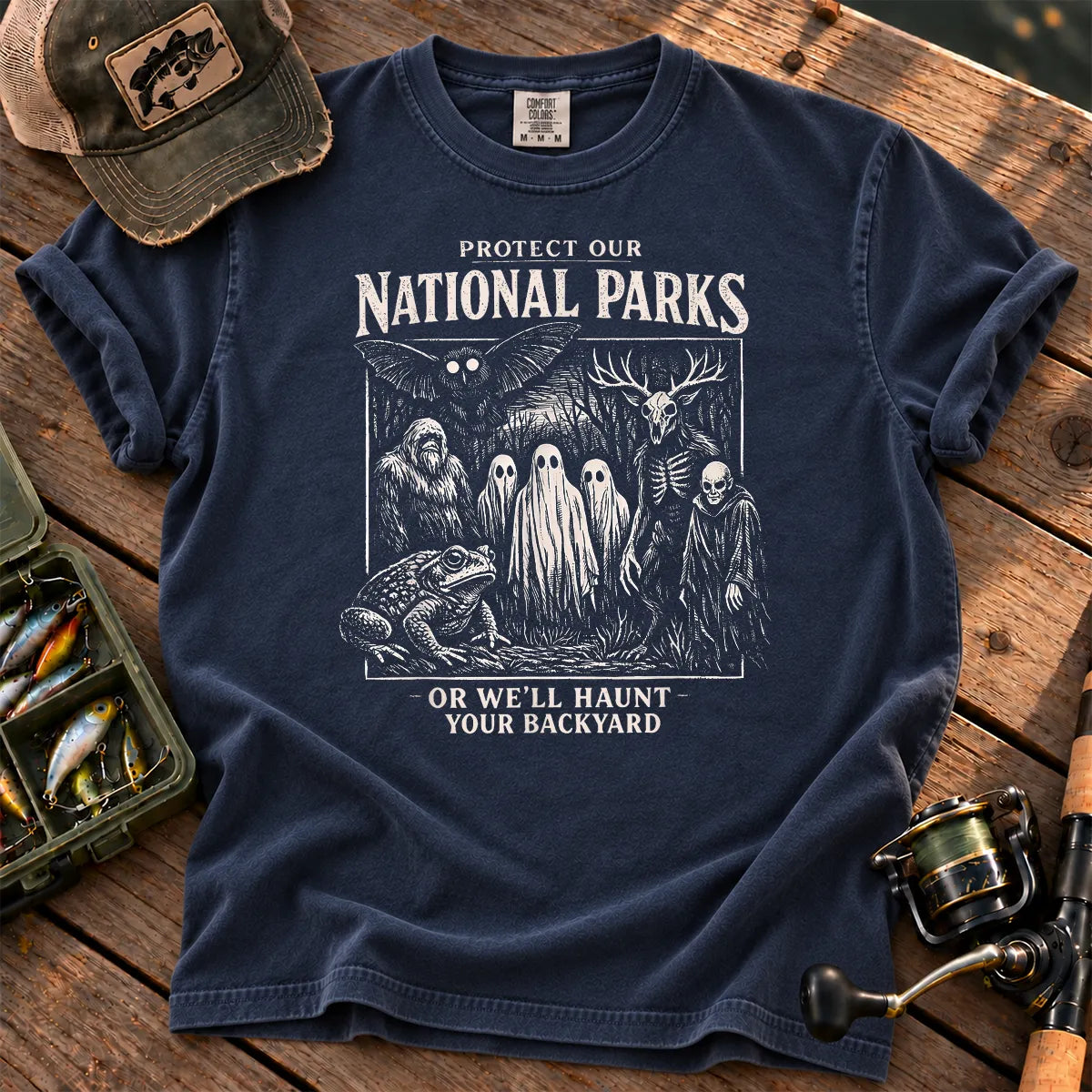 Haunt Your Backyard Cryptid National Parks T-Shirt in True Navy