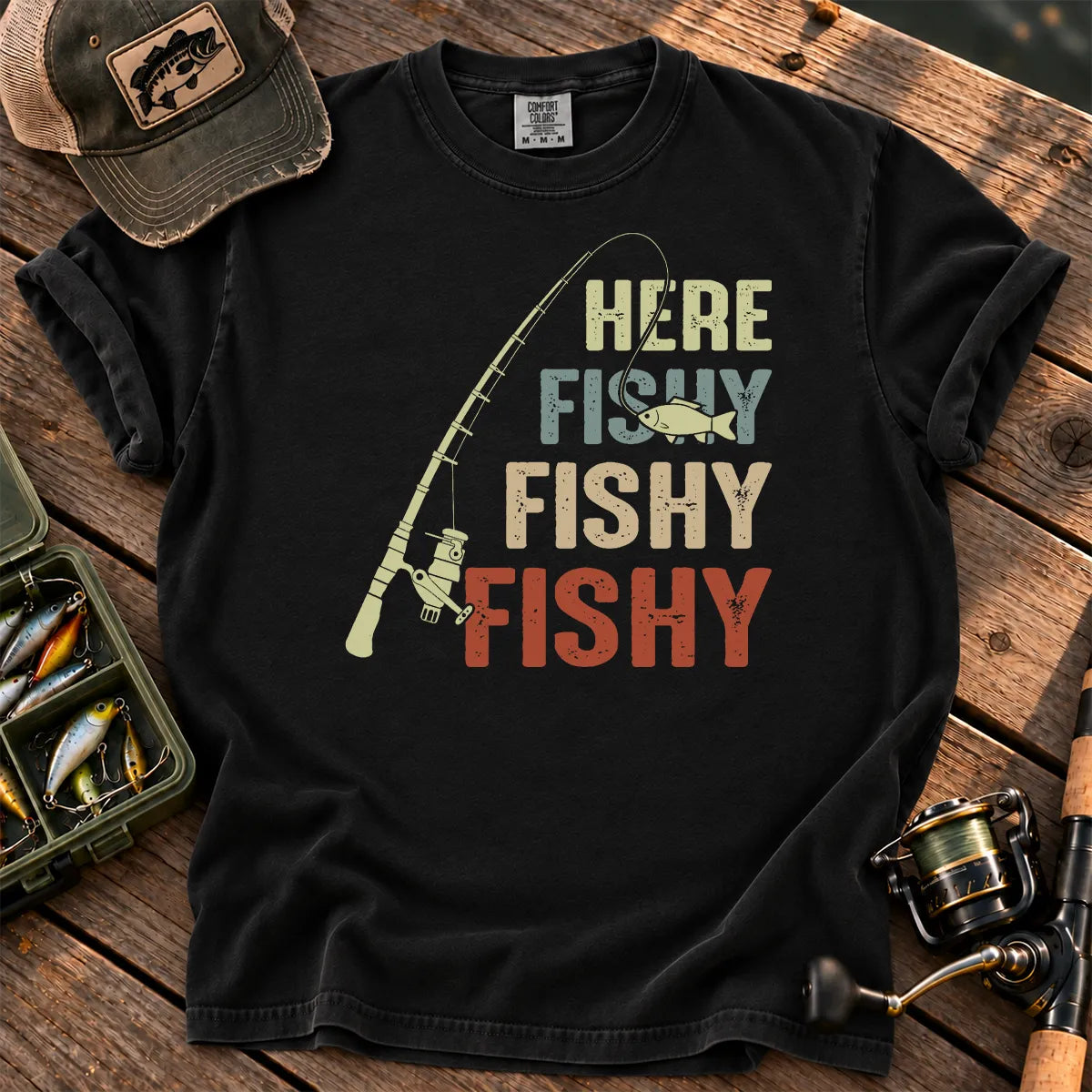 Here Fishy Fishy Fishy T-Shirt in Black