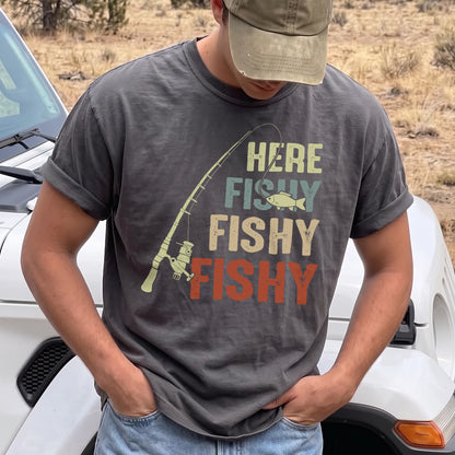 Here Fishy Fishy Fishy T-Shirt Men model in Pepper