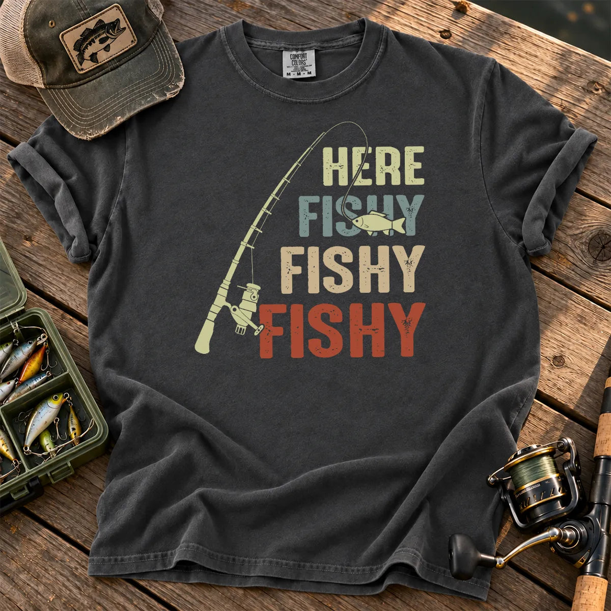 Here Fishy Fishy Fishy T-Shirt in Pepper