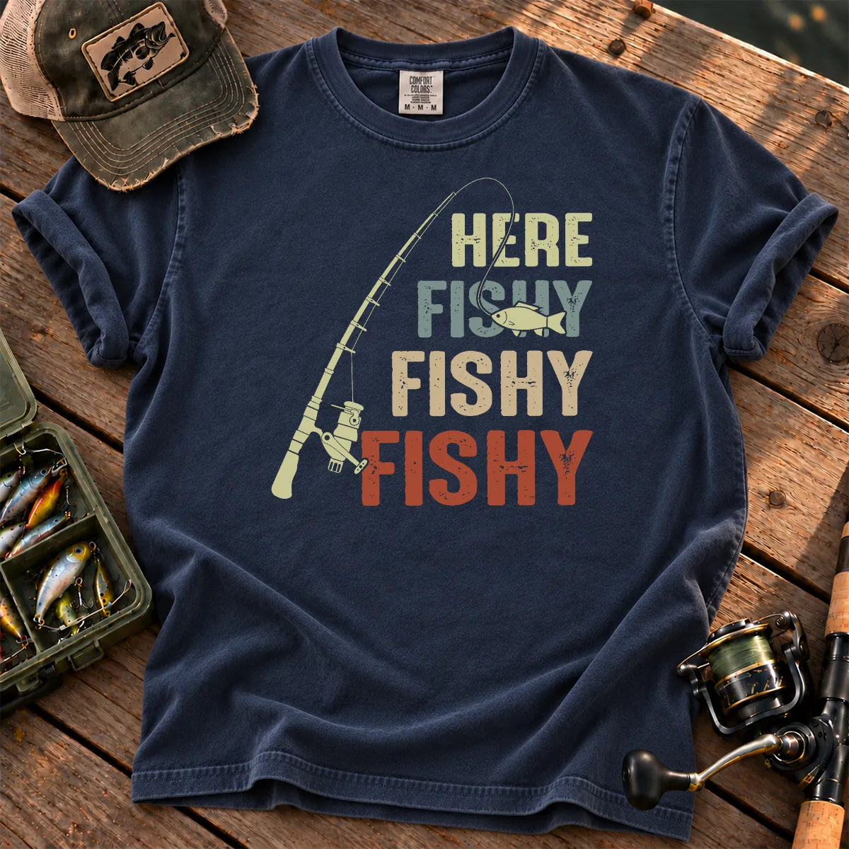 Here Fishy Fishy Fishy T-Shirt in True Navy
