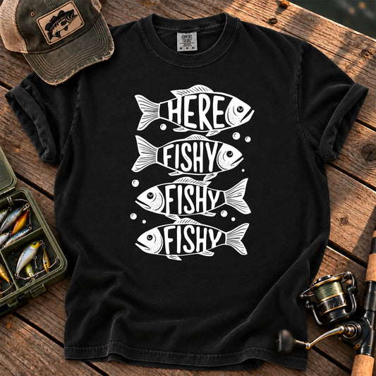 Here Fishy Fishy Stack T-Shirt in Black