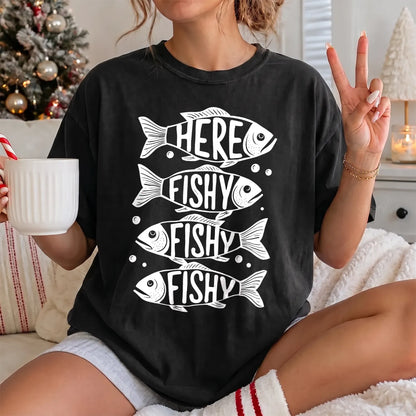 Here Fishy Fishy Stack T-Shirt Women model in Black