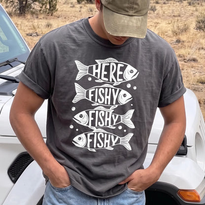 Here Fishy Fishy Stack T-Shirt Men model in Pepper