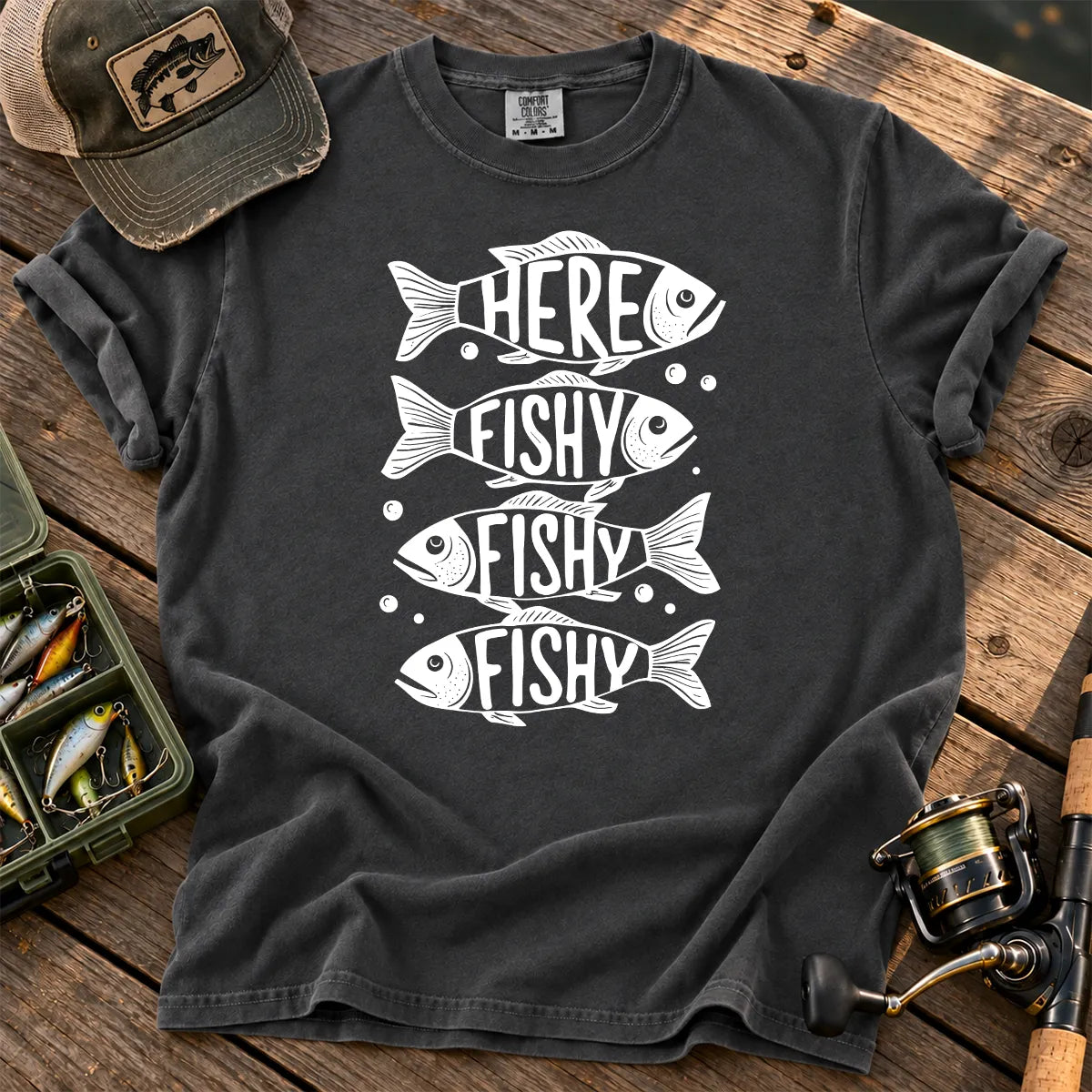 Here Fishy Fishy Stack T-Shirt in Pepper