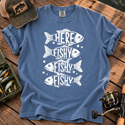Here Fishy Fishy Stack T-Shirt in Blue Jean