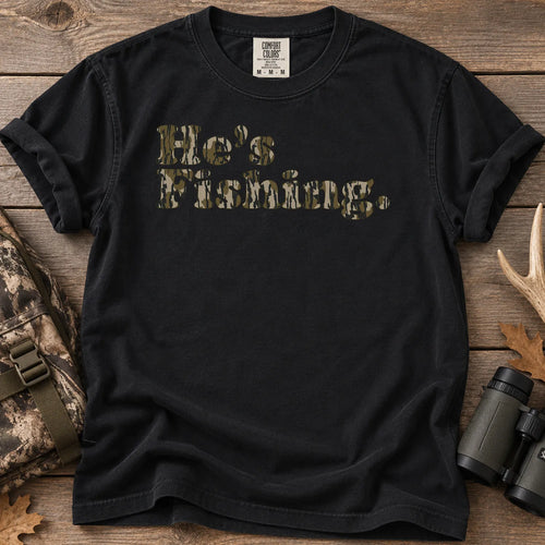 He's Fishing Camo Block T-Shirt in Black