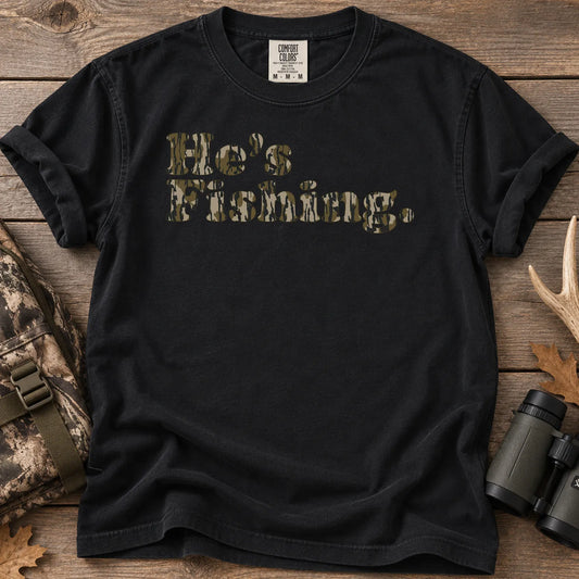 He's Fishing Camo Block T-Shirt in Black