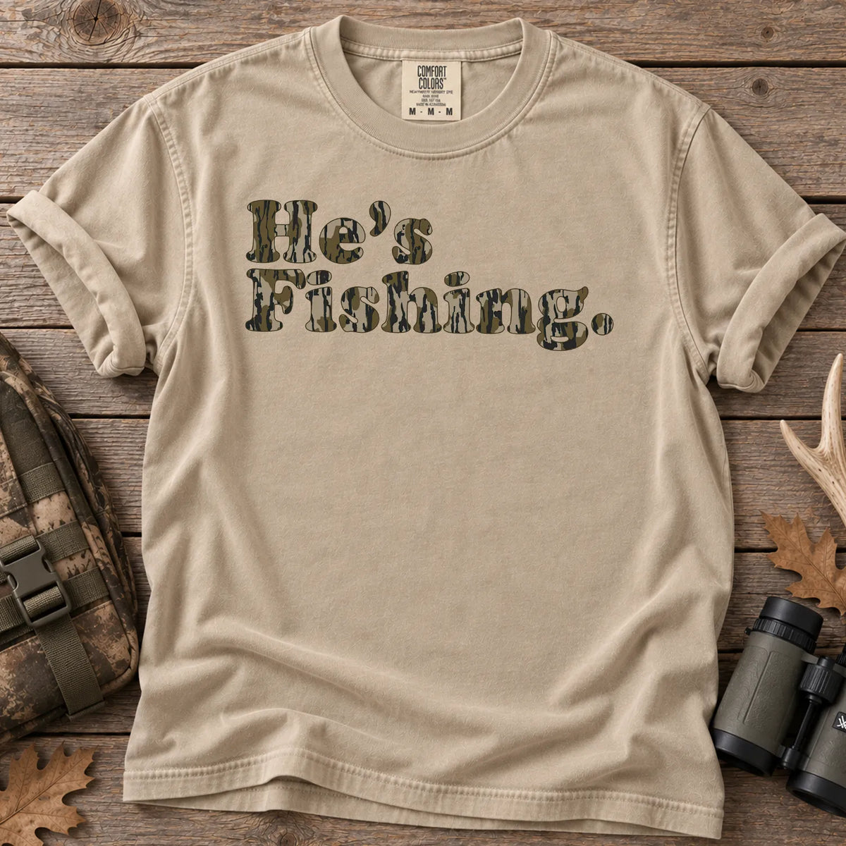 He's Fishing Camo Block T-Shirt in Sandstone