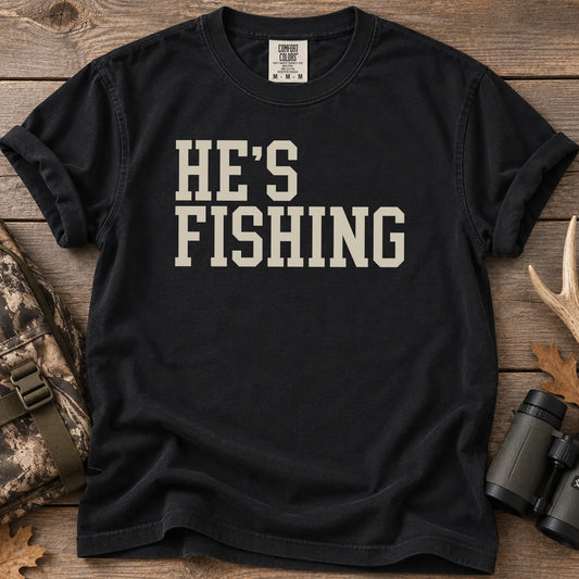 He's Fishing Camo T-Shirt in Black