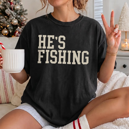 He's Fishing Camo T-Shirt Women model in Black