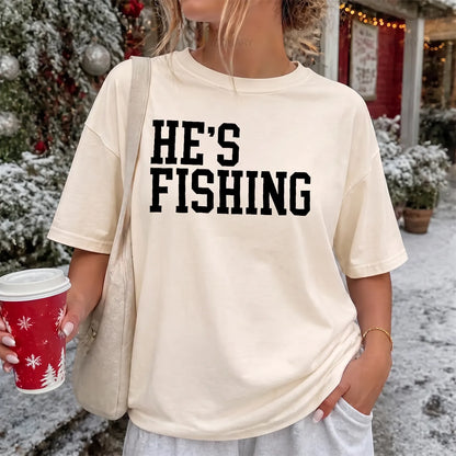He's Fishing Camo T-Shirt Women model in Ivory