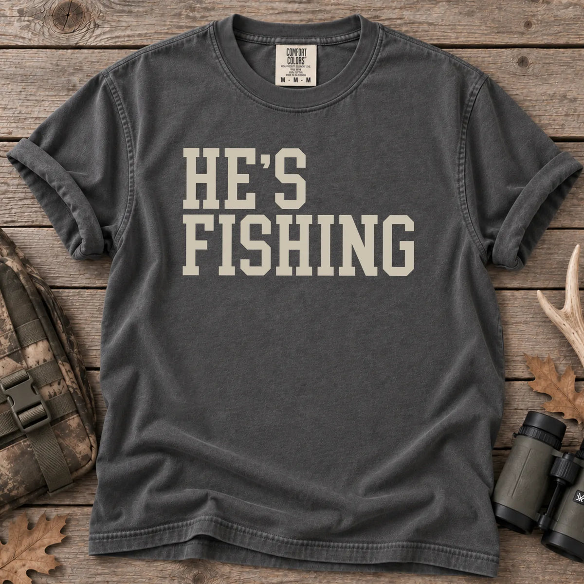 He's Fishing Camo T-Shirt in Pepper