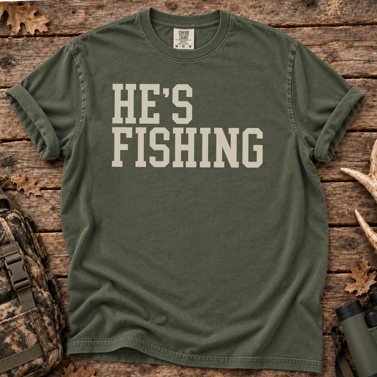 He's Fishing Camo T-Shirt in Moss