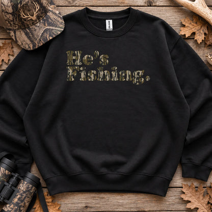 Hes Fishing Camo Text Sweatshirt in Black