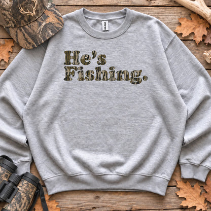 Hes Fishing Camo Text Sweatshirt in Sport Grey
